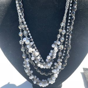Silver onyx & crystals Necklace, bracelet & earrings